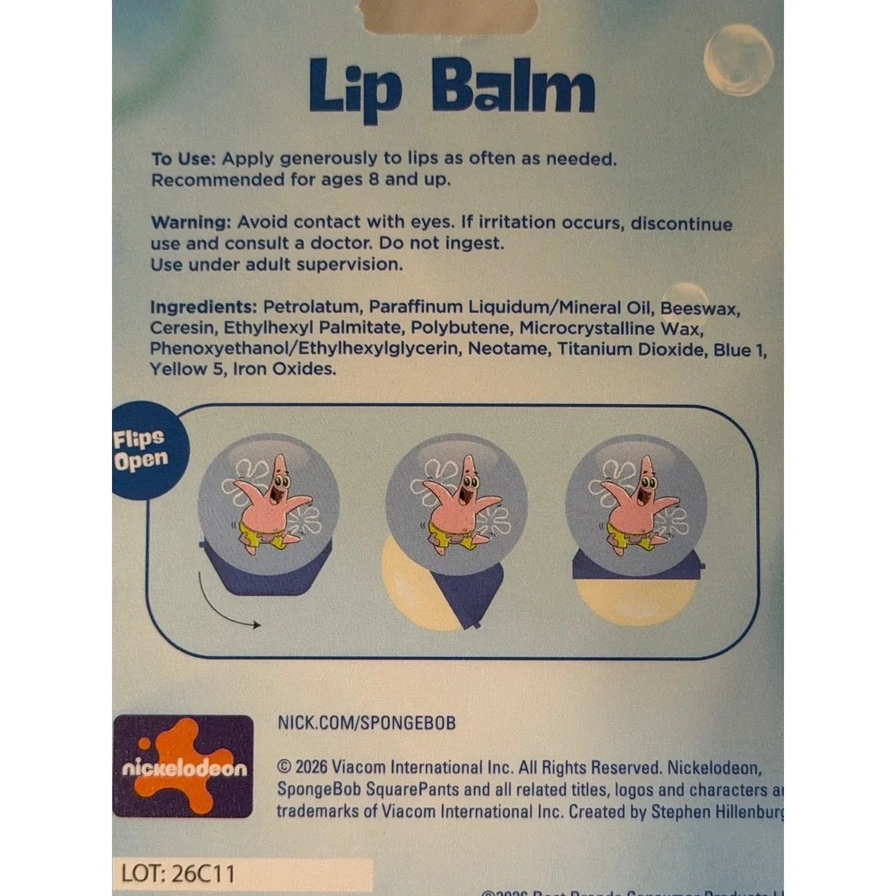 Nickelodeon SpongeBob SquarePants & Patrick Star Lip Balm Set 2pk 0.26oz NEW